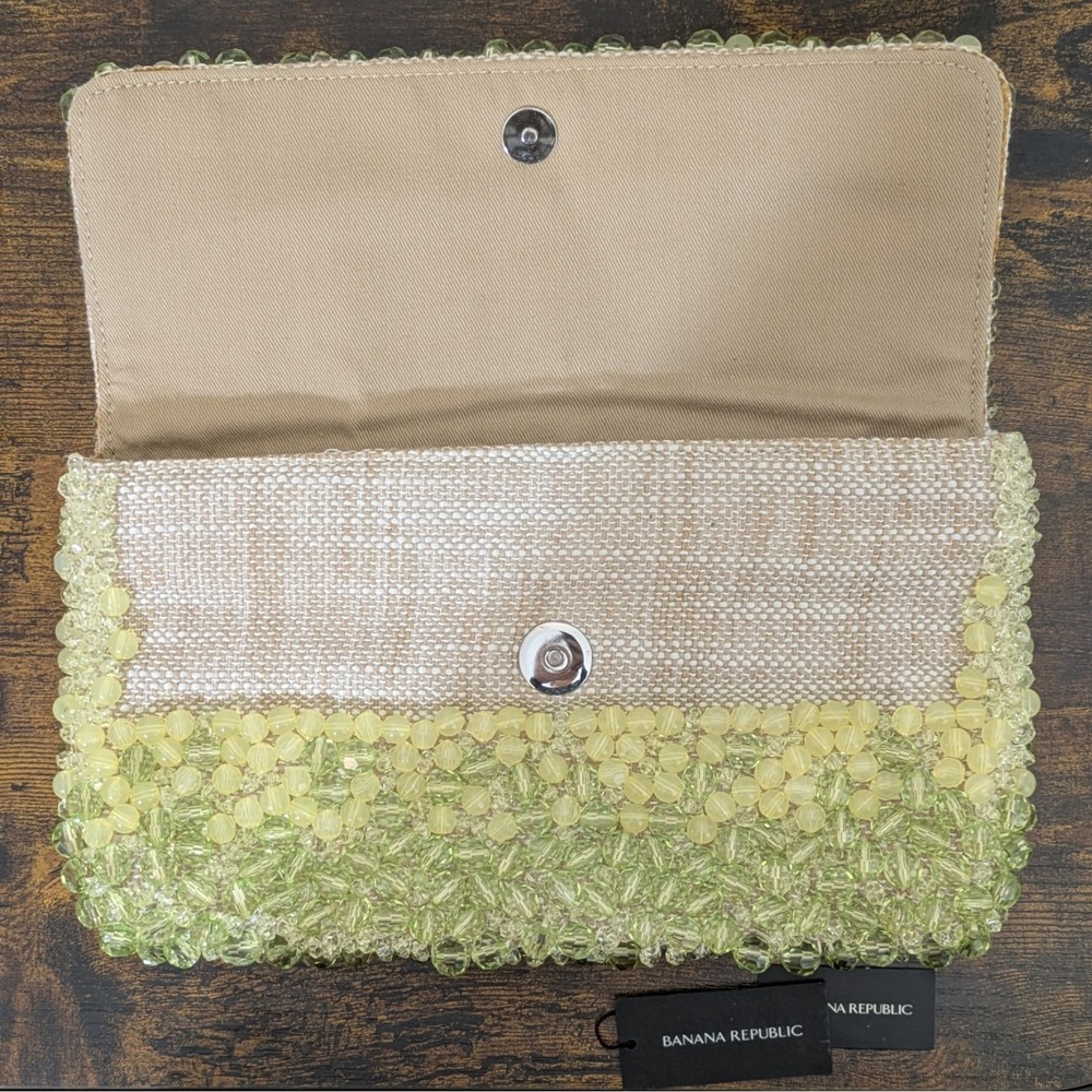 Banana Republic Heavy Hand Beaded Envelope Clutch Purse Pale Lime Ombre‎ 2012 - Picture 8 of 9